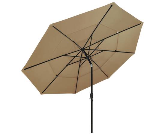 Umbrelă de soare 3 niveluri, stâlp aluminiu, gri taupe, 3,5 m, 3 image