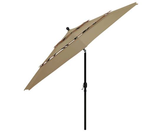 Umbrelă de soare 3 niveluri, stâlp aluminiu, gri taupe, 3,5 m, 4 image