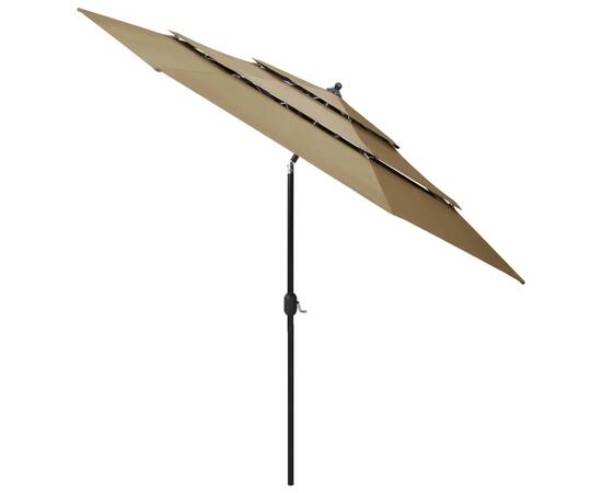 Umbrelă de soare 3 niveluri, stâlp aluminiu, gri taupe, 3 m, 3 image