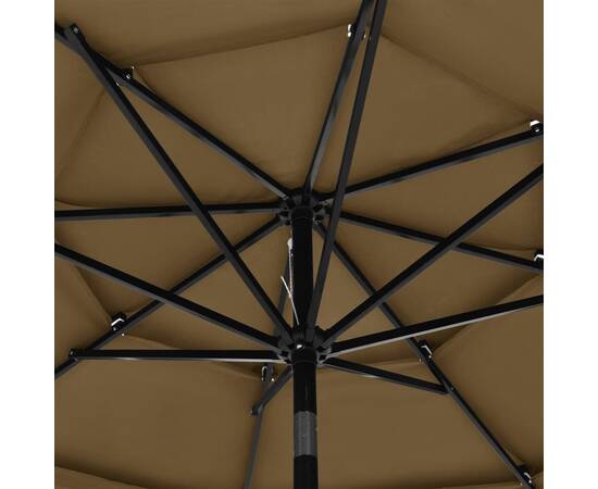 Umbrelă de soare 3 niveluri, stâlp aluminiu, gri taupe, 3 m, 2 image