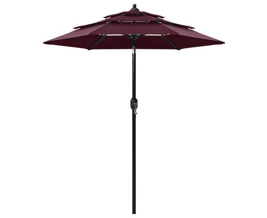 Umbrelă de soare 3 niveluri, stâlp aluminiu, roșu bordo, 2 m