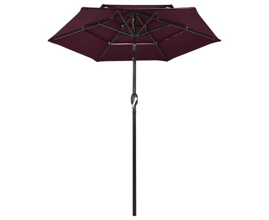 Umbrelă de soare 3 niveluri, stâlp aluminiu, roșu bordo, 2 m, 3 image