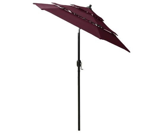 Umbrelă de soare 3 niveluri, stâlp aluminiu, roșu bordo, 2 m, 4 image