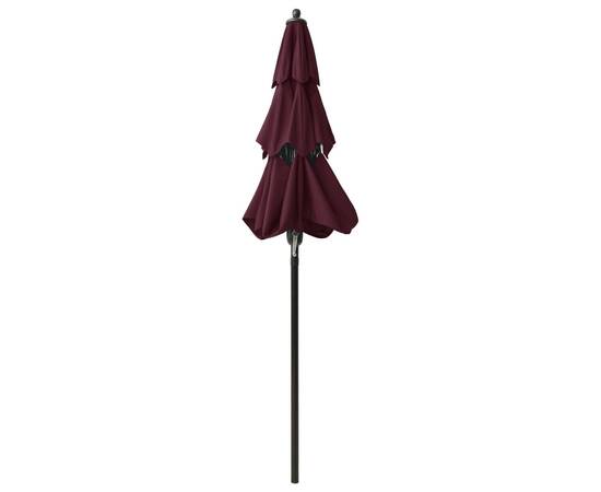 Umbrelă de soare 3 niveluri, stâlp aluminiu, roșu bordo, 2 m, 5 image