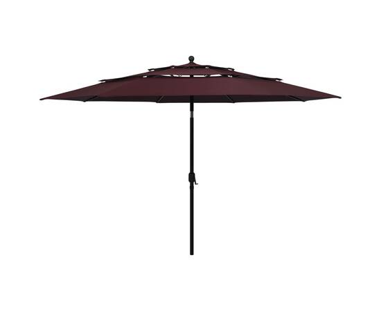 Umbrelă de soare 3 niveluri, stâlp aluminiu, roșu bordo, 3,5 m