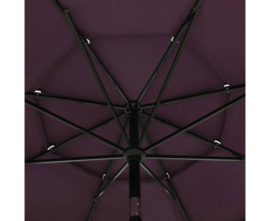 Umbrelă de soare 3 niveluri, stâlp aluminiu, roșu bordo, 3,5 m, 2 image