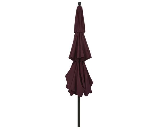 Umbrelă de soare 3 niveluri, stâlp aluminiu, roșu bordo, 3,5 m, 5 image