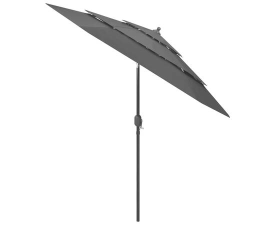 Umbrelă de soare 3 niveluri, stâlp de aluminiu, antracit, 2,5 m, 3 image