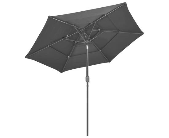 Umbrelă de soare 3 niveluri, stâlp de aluminiu, antracit, 2,5 m, 4 image