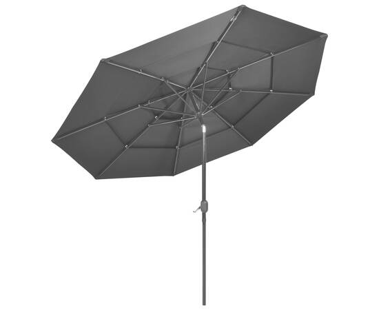 Umbrelă de soare 3 niveluri, stâlp de aluminiu, antracit, 3 m, 4 image