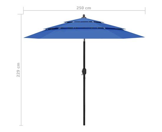 Umbrelă de soare 3 niveluri, stâlp de aluminiu, azuriu, 2,5 m, 8 image
