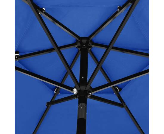 Umbrelă de soare 3 niveluri, stâlp de aluminiu, azuriu, 2,5 m, 2 image