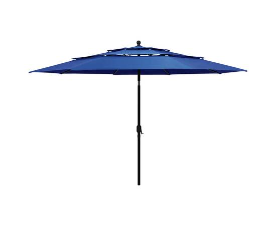 Umbrelă de soare 3 niveluri, stâlp de aluminiu, azuriu, 3,5 m
