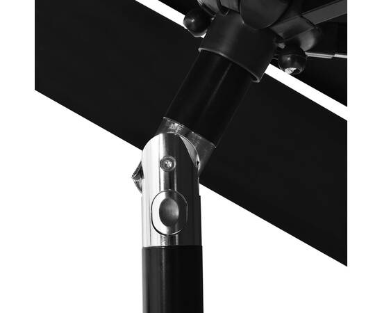 Umbrelă de soare 3 niveluri, stâlp de aluminiu, negru, 2,5 m, 6 image