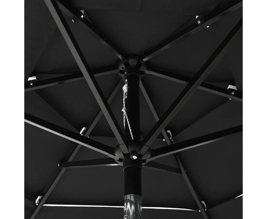 Umbrelă de soare 3 niveluri, stâlp de aluminiu, negru, 2 m, 2 image
