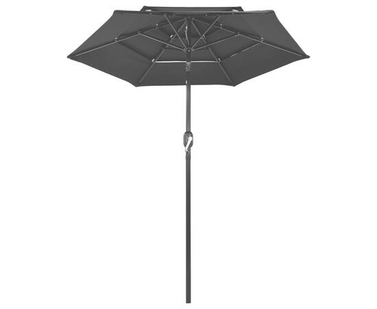 Umbrelă de soare 3 niveluri, stâlp de aluminiu, negru, 2 m, 3 image