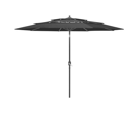 Umbrelă de soare 3 niveluri, stâlp de aluminiu, negru, 3 m