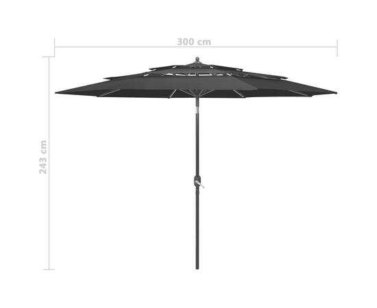 Umbrelă de soare 3 niveluri, stâlp de aluminiu, negru, 3 m, 8 image