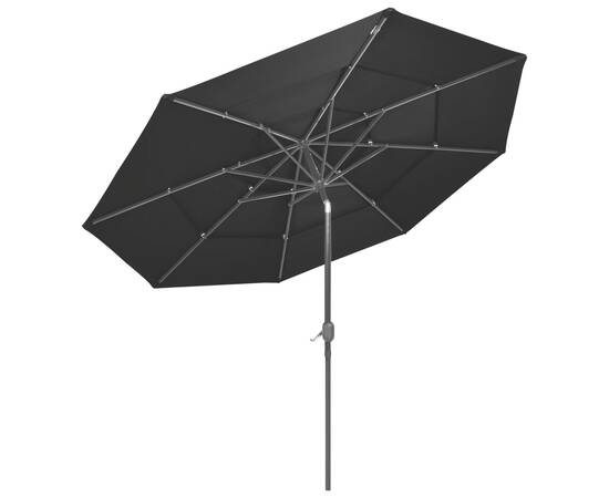 Umbrelă de soare 3 niveluri, stâlp de aluminiu, negru, 3 m, 4 image