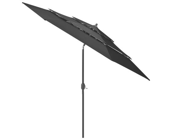 Umbrelă de soare 3 niveluri, stâlp de aluminiu, negru, 3 m, 3 image