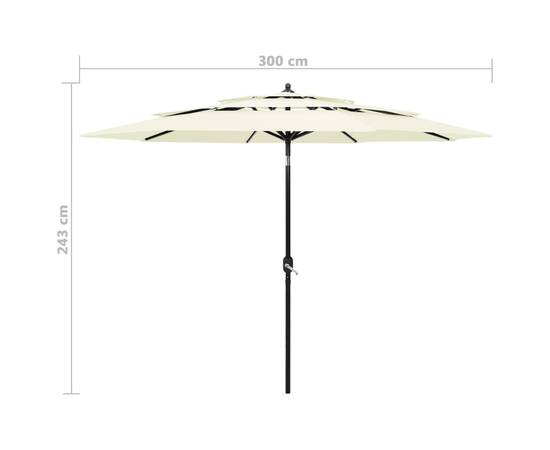 Umbrelă de soare 3 niveluri, stâlp de aluminiu, nisipiu, 3 m, 8 image