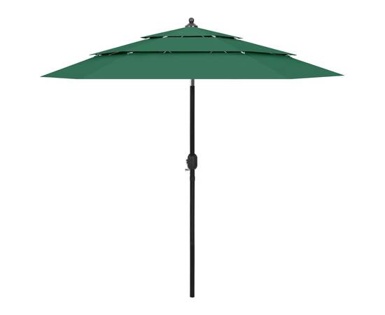 Umbrelă de soare 3 niveluri, stâlp de aluminiu, verde, 2,5 m