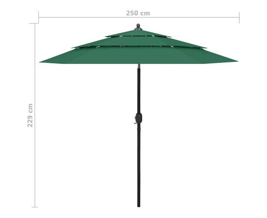 Umbrelă de soare 3 niveluri, stâlp de aluminiu, verde, 2,5 m, 8 image