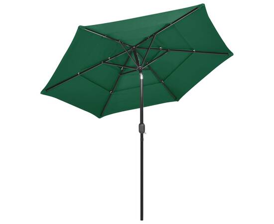 Umbrelă de soare 3 niveluri, stâlp de aluminiu, verde, 2,5 m, 4 image