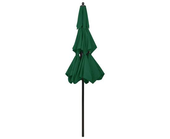 Umbrelă de soare 3 niveluri, stâlp de aluminiu, verde, 2,5 m, 5 image