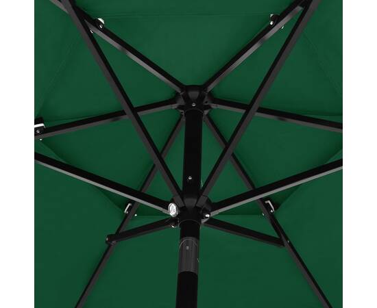 Umbrelă de soare 3 niveluri, stâlp de aluminiu, verde, 2,5 m, 2 image