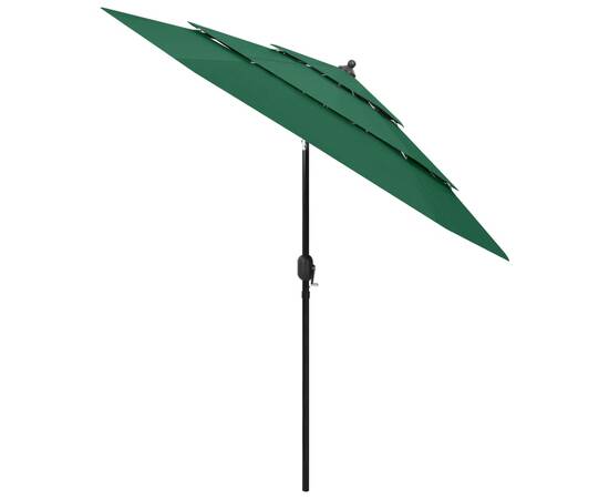 Umbrelă de soare 3 niveluri, stâlp de aluminiu, verde, 2,5 m, 3 image