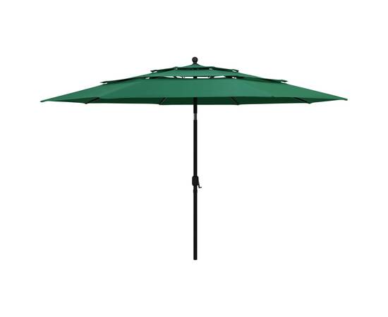 Umbrelă de soare 3 niveluri, stâlp de aluminiu, verde, 3,5 m