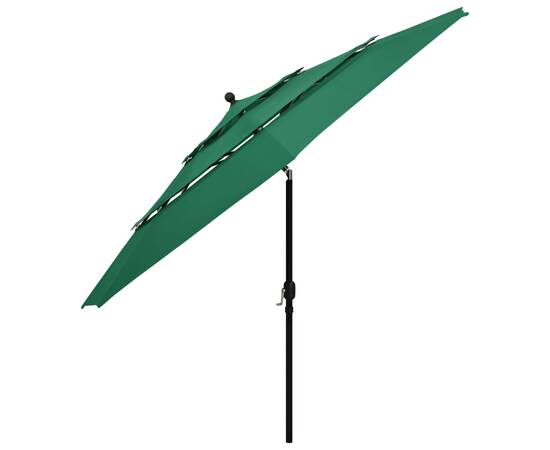 Umbrelă de soare 3 niveluri, stâlp de aluminiu, verde, 3,5 m, 4 image