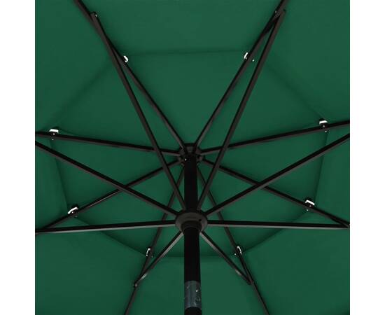 Umbrelă de soare 3 niveluri, stâlp de aluminiu, verde, 3,5 m, 2 image