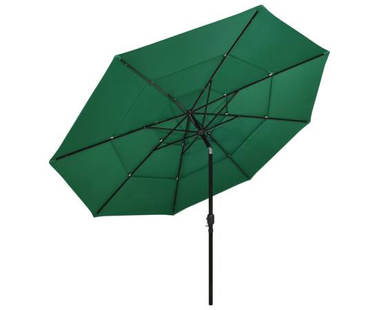 Umbrelă de soare 3 niveluri, stâlp de aluminiu, verde, 3,5 m, 3 image