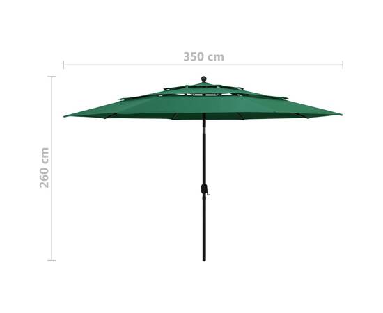 Umbrelă de soare 3 niveluri, stâlp de aluminiu, verde, 3,5 m, 8 image