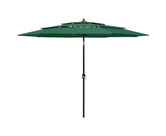 Umbrelă de soare 3 niveluri, stâlp de aluminiu, verde, 3 m
