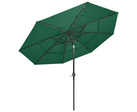 Umbrelă de soare 3 niveluri, stâlp de aluminiu, verde, 3 m, 4 image