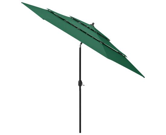 Umbrelă de soare 3 niveluri, stâlp de aluminiu, verde, 3 m, 3 image