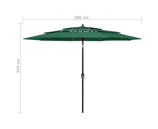 Umbrelă de soare 3 niveluri, stâlp de aluminiu, verde, 3 m, 8 image