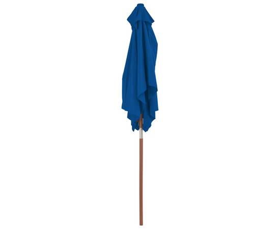 Umbrelă de soare de exterior, stâlp lemn, albastru, 150x200 cm, 6 image