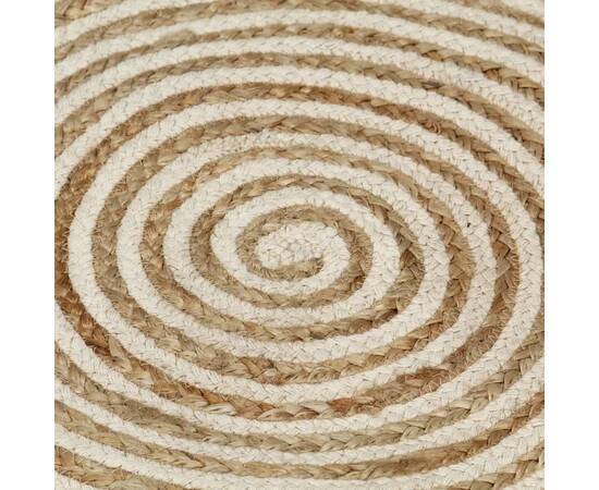 Covor lucrat manual cu model spiralat, alb, 120 cm, iută, 4 image