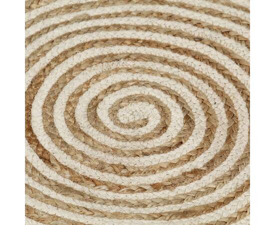 Covor lucrat manual cu model spiralat, alb, 150 cm, iută, 4 image