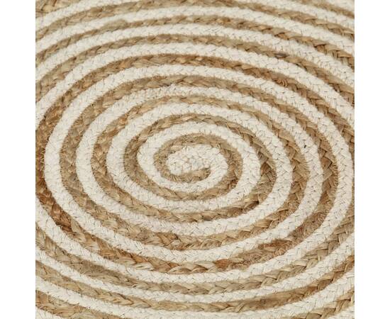 Covor lucrat manual cu model spiralat, alb, 90 cm, iută, 4 image