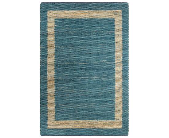 Covor manual, albastru, 80 x 160 cm, iută