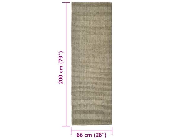 Covor din sisal natural, gri taupe, 66x200 cm, 6 image