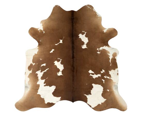 Covor din piele de vită, maro și alb, 150 x 170 cm, 2 image