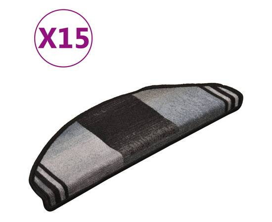 Covorașe scări autoadezive, 15 buc., negru și gri, 65x21x4 cm, 2 image