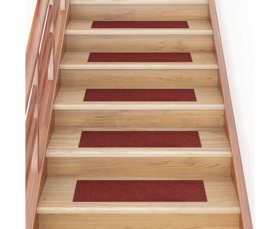 Covorașe de scări autoadezive, 15 buc., roșu, 76x20 cm
