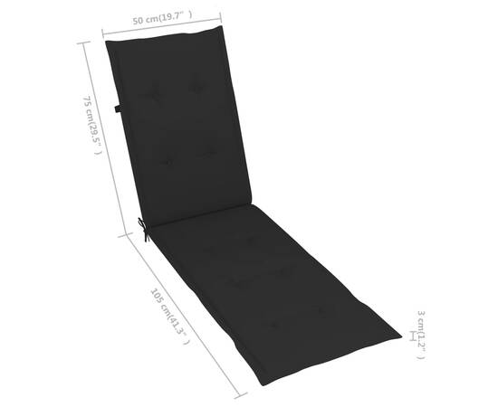Pernă de șezlong, negru, (75+105) x 50x3 cm, 8 image